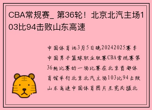 CBA常规赛_ 第36轮！北京北汽主场103比94击败山东高速