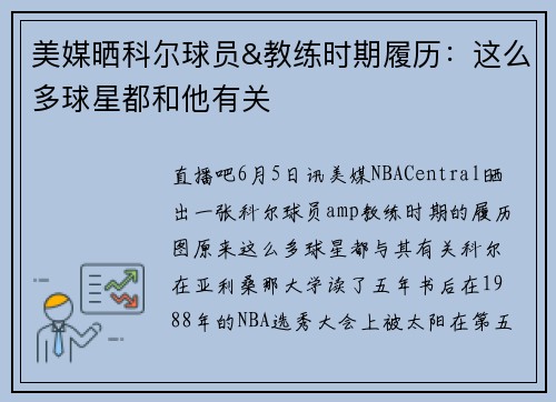 美媒晒科尔球员&教练时期履历：这么多球星都和他有关