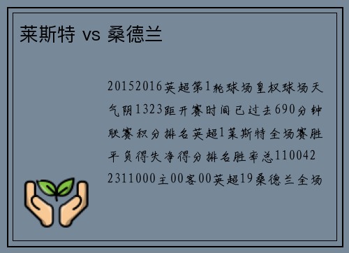 莱斯特 vs 桑德兰